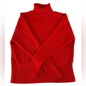 Ribbed Red Turtleneck Sweater, Large